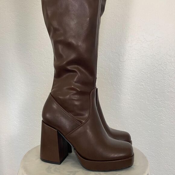 NEW Top Moda Dark Brown Dover Chunky Sexy Thigh High Platform Boots US 8 - Picture 3 of 8
